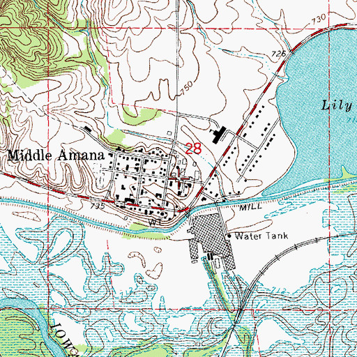 Topographic Map of Middle Amana, IA
