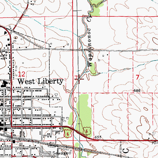 Topographic Map of Middle Branch Wapsinonoc Creek, IA