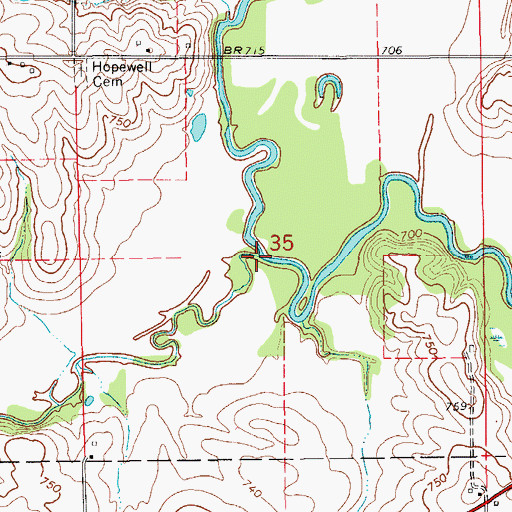 Topographic Map of Middle Creek, IA