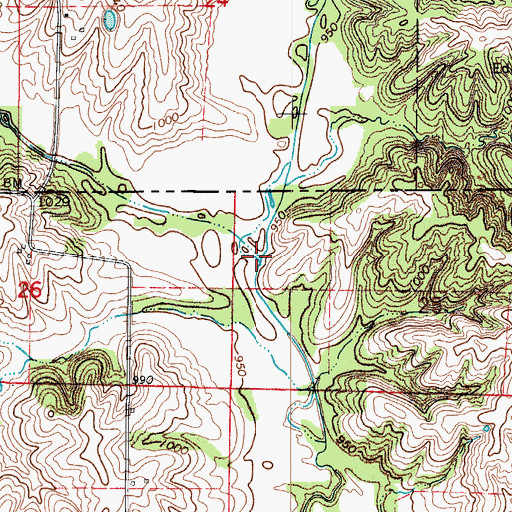 Topographic Map of Middle Fork Medicine Creek, MO