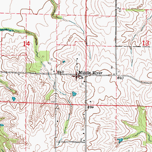 Topographic Map of Middle River Church, IA