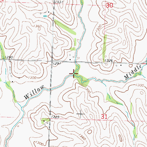 Topographic Map of Middle Willow Creek, IA