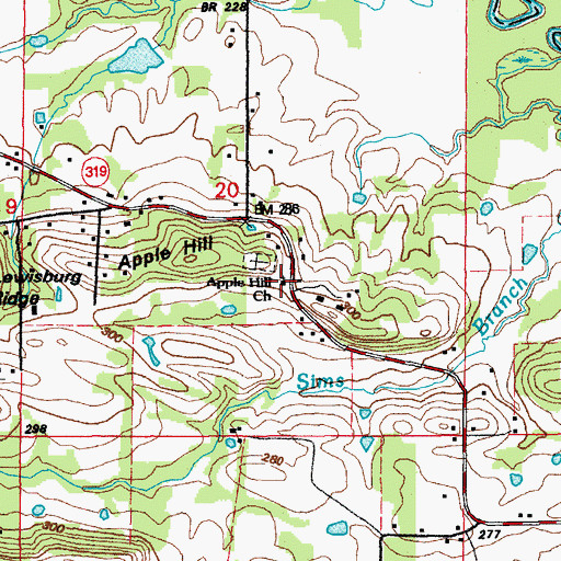 Topographic Map of Apple Hill Church, AR