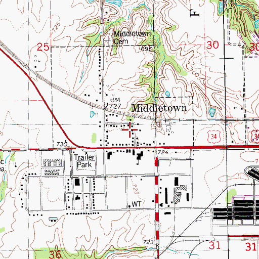 Topographic Map of Middletown, IA