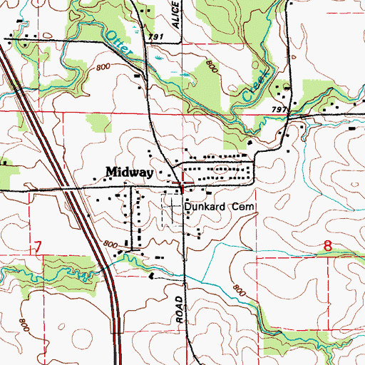 Topographic Map of Midway, IA