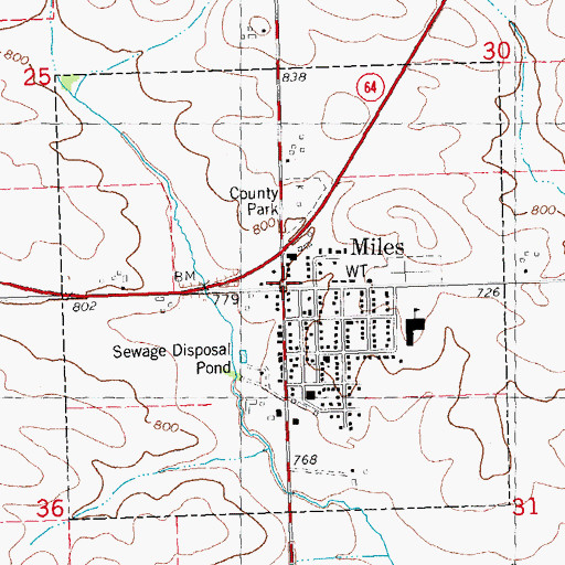 Topographic Map of Miles, IA