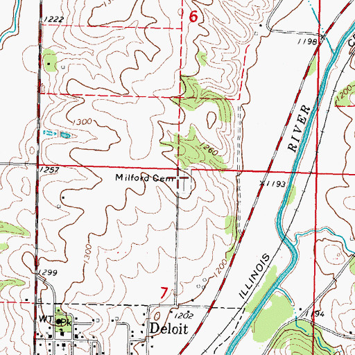 Topographic Map of Milford Cemetery, IA