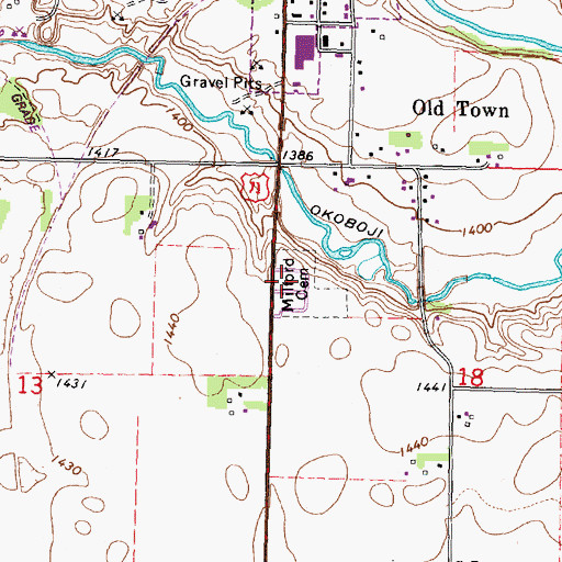 Topographic Map of Milford Cemetery, IA