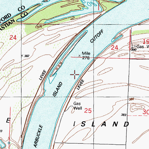 Topographic Map of Arbuckle Island Cutoff, AR