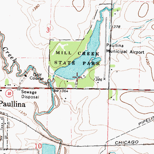 Topographic Map of Mill Creek State Park, IA