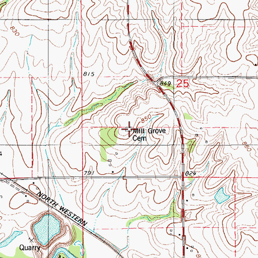 Topographic Map of Mill Grove Cemetery, IA