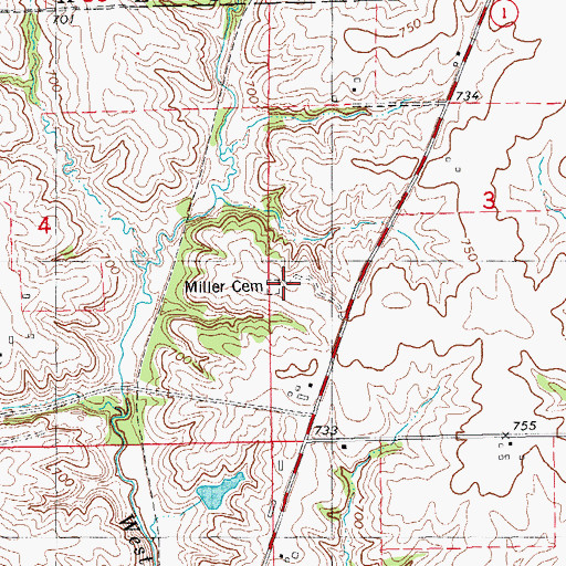 Topographic Map of Miller Cemetery, IA