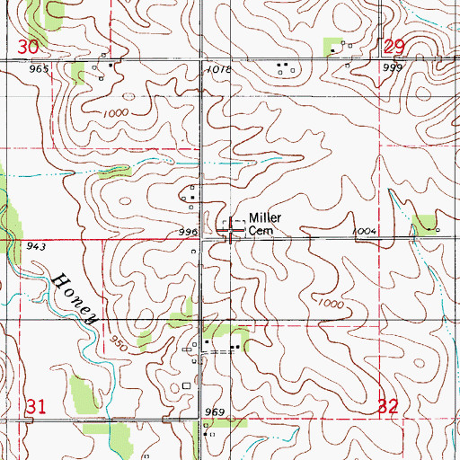 Topographic Map of Miller Cemetery, IA