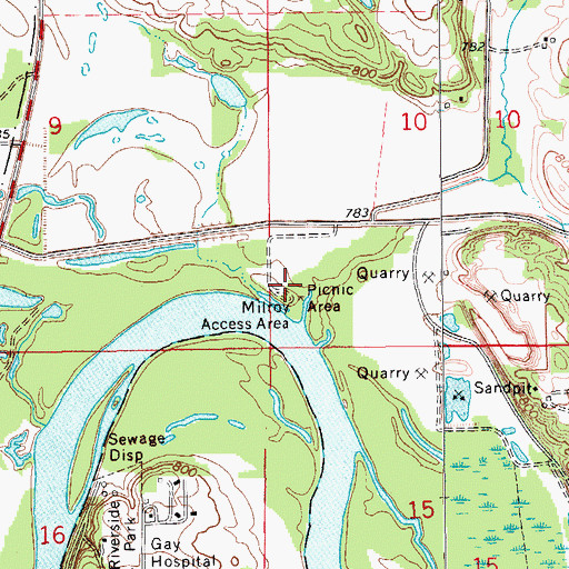 Topographic Map of Milroy Access Area, IA