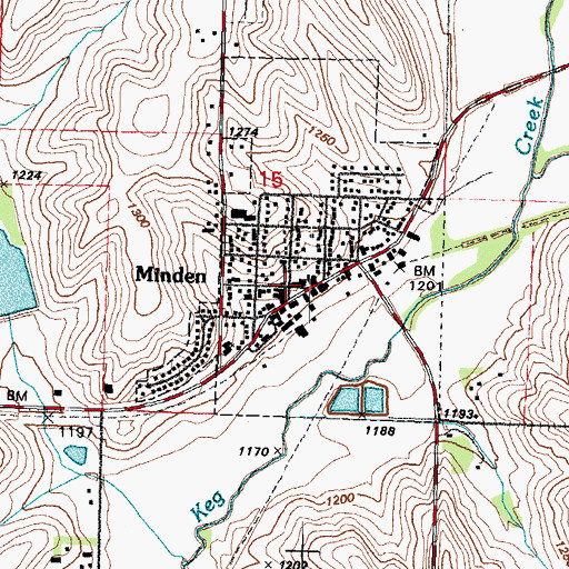 Topographic Map of Minden, IA