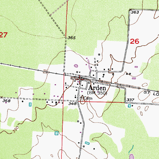 Topographic Map of Arden, AR