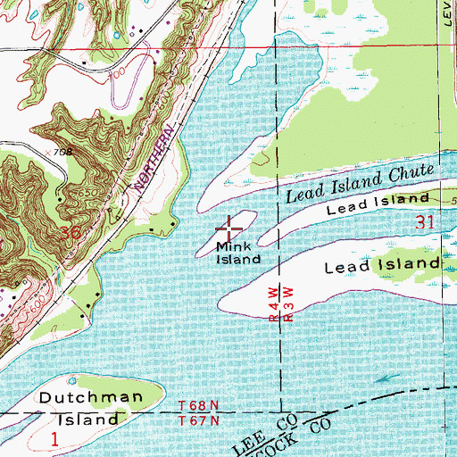 Topographic Map of Mink Island, IA