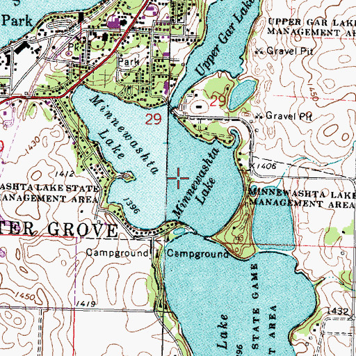 Topographic Map of Minnewashta Lake State Game Mgt Area, IA