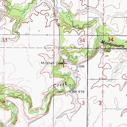 Topographic Map of Mitchell Cemetery, IA