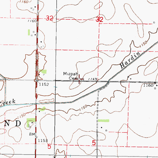 Topographic Map of Mizpah Cemetery, IA