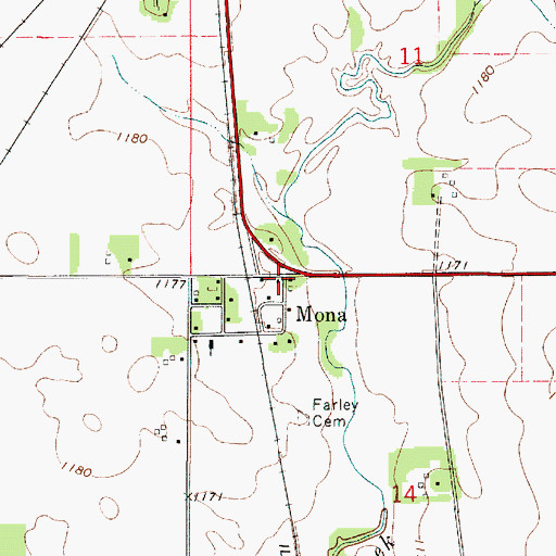 Topographic Map of Mona, IA