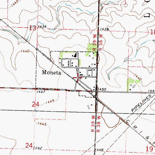 Topographic Map of Moneta, IA