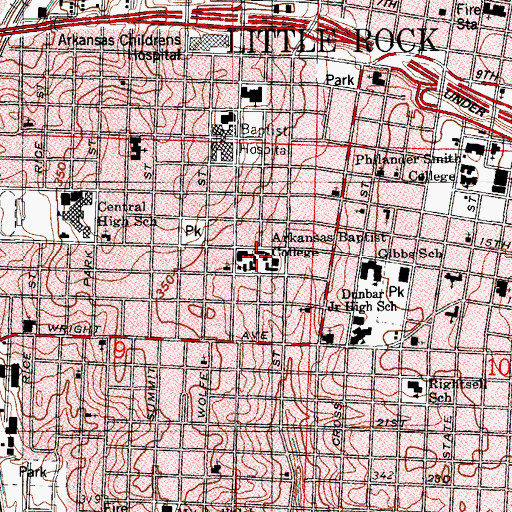 Topographic Map of Arkansas Baptist College, AR
