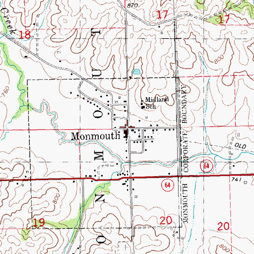 Topographic Map of Monmouth, IA