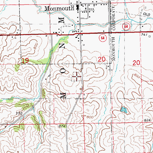 Topographic Map of Monmouth Cemetery, IA