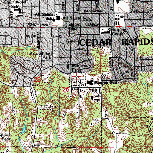 Topographic Map of Monroe Park, IA