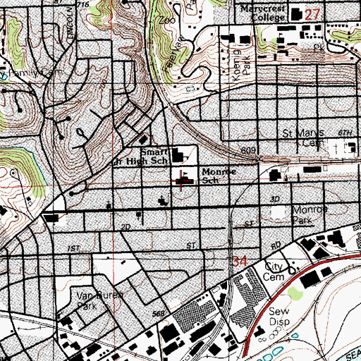 Topographic Map of Monroe Elementary School, IA