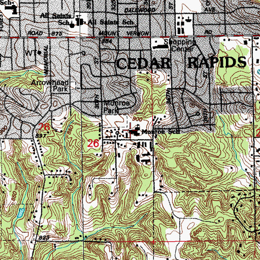 Topographic Map of Monroe Elementary School, IA