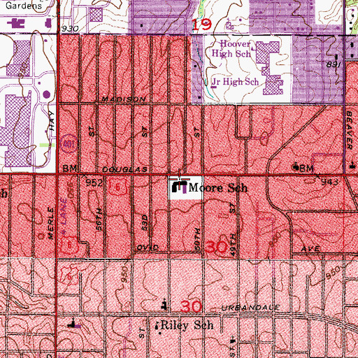 Topographic Map of Moore School, IA