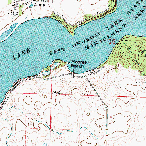 Topographic Map of Moores Beach, IA