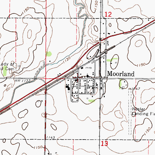 Topographic Map of Moorland, IA