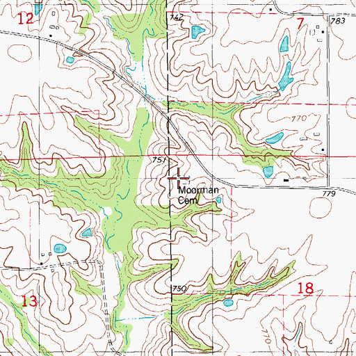 Topographic Map of Moorman Cemetery, IA