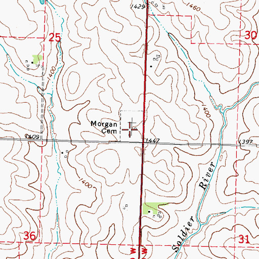 Topographic Map of Morgan Cemetery, IA