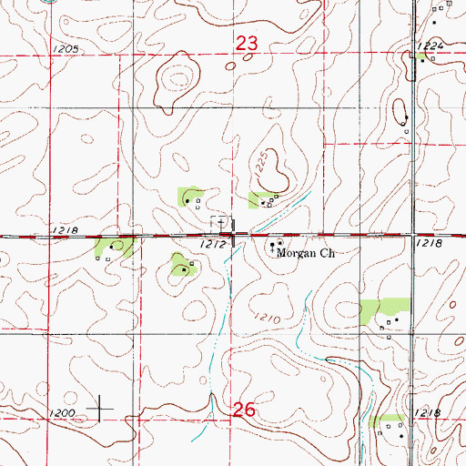 Topographic Map of Morgan Cemetery, IA