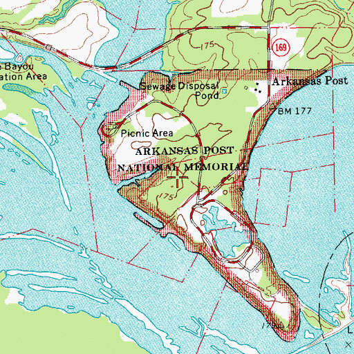 Topographic Map of Arkansas Post National Memorial, AR