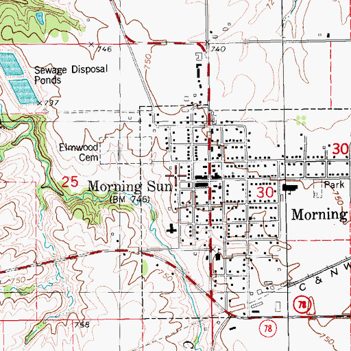 Topographic Map of Morning Sun, IA