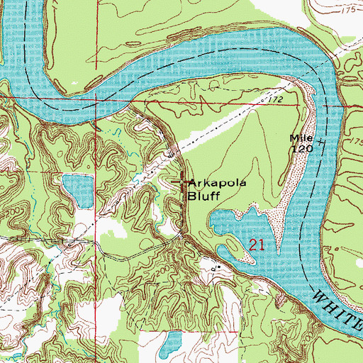 Topographic Map of Arkapola Bluff, AR