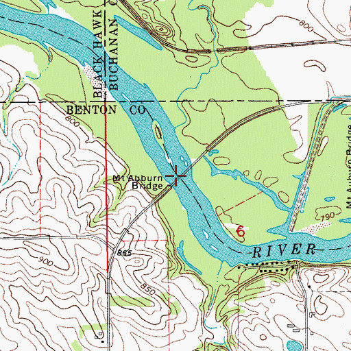 Topographic Map of Mount Auburn Bridge, IA