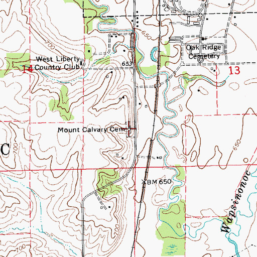 Topographic Map of Mount Calvary Cemetery, IA