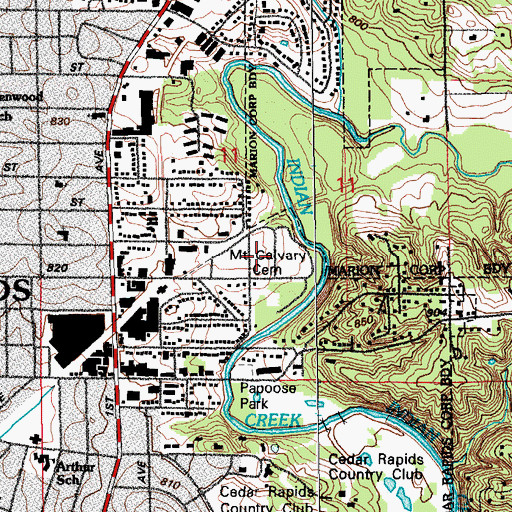 Topographic Map of Mount Calvary Cemetery, IA