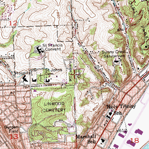Topographic Map of Mount Calvary Cemetery, IA