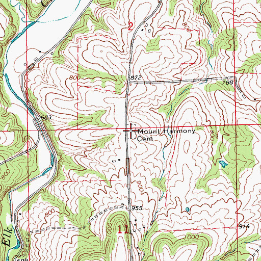 Topographic Map of Mount Harmony Cemetery, IA