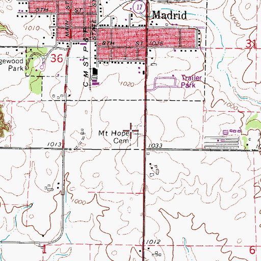 Topographic Map of Mount Hope Cemetery, IA