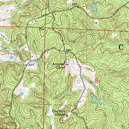 Topographic Map of Arnold Cemetery, AR