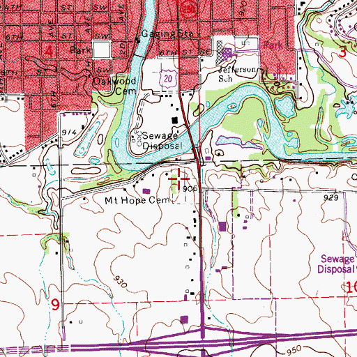 Topographic Map of Mount Hope Cemetery, IA