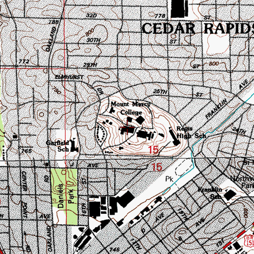 Topographic Map of Mount Mercy University, IA